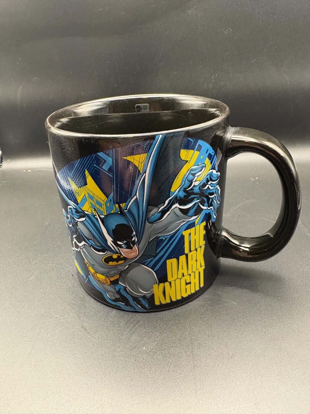DC Comics Black Mug with Blue and Yellow Batman Graphics